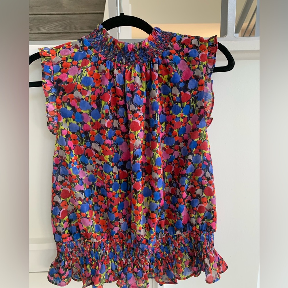 JCrew sleeveless multi-colored blouse:vibrant colors